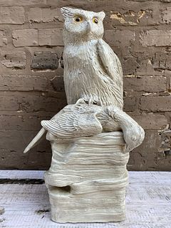 Large Porcelain Owl Statue Western Artist