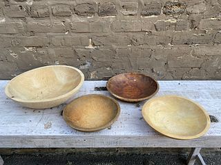 Collection 4 Antique Primitive Wood Bowls