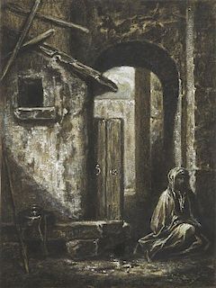 Alexandre-Gabriel Decamps, (French, 1803-1860), Arab Seated in a Doorway
