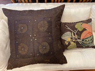 Needle Point & Silk and Down Pillow 