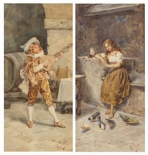 Eduardo Vitali, (Italian, 19th century), A Peasant Woman and The Musician (a pair of works)
