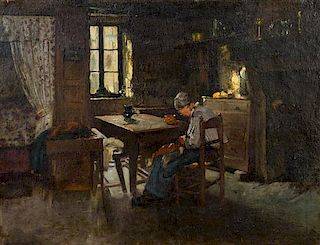 Attributed to Jozef Israëls, (Dutch, 1824-1911), Woman Sewing