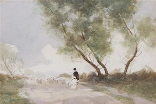 Henri Joseph Harpignies, (French, 1819-1916), Sheperd and Flock, 1902