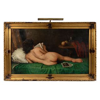 ENRIQUE URBINA. Desnudo femenino. Firmado y fechado al reverso 1987. Óleo sobre tela. 70 x 120 cm.