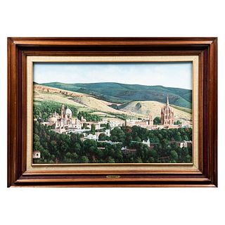 FRANCISCO HURTADO. Vista de San Miguel de Allende. Firmado y fechado 93. Óleo sobre tela. Enmarcado. 56 x 84 cm.