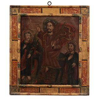 ANÓNIMO. Jesús con santos. Óleo sobre tela. 42 x 36 cm. Con marco de madera policromada.