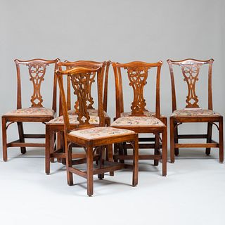 Set of Seven George III Style Oak Dining Chairs
