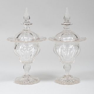 Pair of English Cut Glass Sweetmeat Jars and Covers