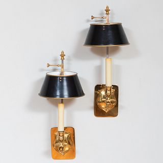 Pair of Brass Sconces with TÃ´le Shades
