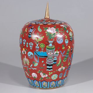 Chinese Cloisonné Enameled Covered Vase