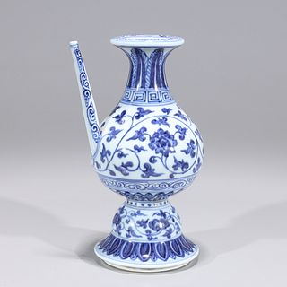 Chinese Ming Style Blue & White Porcelain Ewer