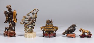 Group of Five Chinese Tiger Eye Carvings