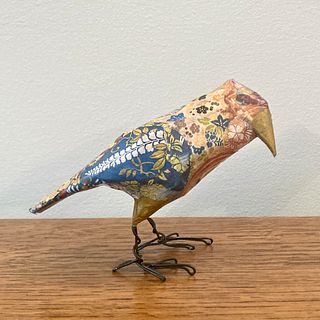 Chinese Embroidery Wrapping Paper Bird (Peach with Blue Wings)