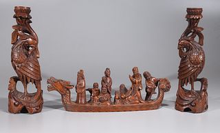 Group of Three Chinese Wood Carvings