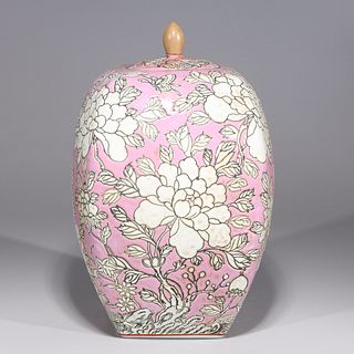 Chinese Pink & White Covered Porcelain Vase