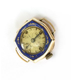 A ladies' Continental gold enamel mechanical watch head,