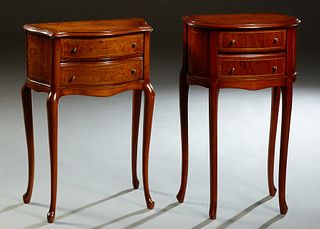 Two Inlaid Mahogany Louis XV Style Bowfront Night Stands, 20th/21st c., each with a bank of two drawers, on cabriole legs, Taller- H.- 32 in., W.- 19 