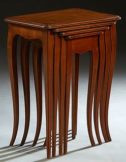 Nest of Four French Louis XV Style Carved Cherry Tables, 20th c., the stepped rounded corner top on tapered square cabriole legs, H.- 26 in., W.- 20 i