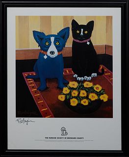George Rodrigue (1944-2013), "The Humane Society of Broward County," print,  pen signed lower left margin, presented in a wood frame, H.- 27 3/4 in., 