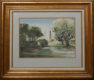 Southern School, "Capital Building," c. 1978, watercolor on paper, signed indistinctly lower right, dated lower right, presented in a gilt frame, H.- 