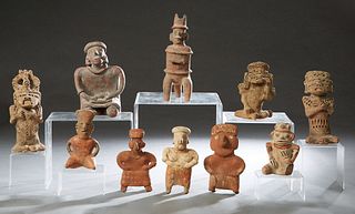 Group of Ten Pre-Columbian Style Pottery Figures, 20th c., six standing, four seated, Largest- H.- 10 in., W.- 3 3/4 in., D.- 4 in. Provenance: Palmir