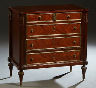 Unusual Diminutive Ormolu Mounted Carved Mahogany Louis XVI Style Bar, 20th c., disguised as a commode, with a lifting faux drawer cookie corner top o