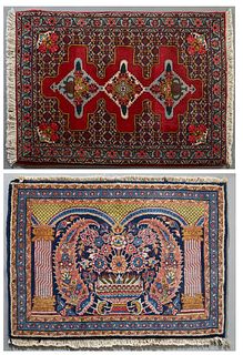 Two Prayer Rugs, one Bidjar, 2' 6 x 3' 10; one Qum, 2'5 x 3' 1. Provenance: Palmira, the Estate of Sarkis Kaltakdjian (Sarkis Oriental Rugs), Prairiev