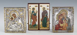 Three Copies of Byzantine Icons, 20th c., on wood, one of triptych form, Triptych- H.- 4 7/8 in., W.- Closed- 3 3/4 in., Open- 8 in., D.- 1/2 in. (3 P