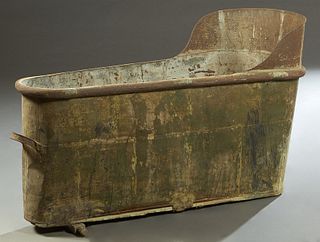 French Provincial Galvanized Sheet Iron Bathtub, 19th c., with handles on the top and foot, H.- 30 in., W.- 25 3/4 in., D.- 55 in.