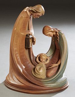 Vincenzo Demetz Figlio (Ortesio, Italy) "Carved and Polychromed Nativity Scene of the Holy Family," 20th c., large and impressive linden wood figure, 
