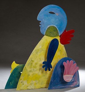 Jesus Tellosa (1936-2012, Mexico), "Angel and Flowers," 2001, polychromed steel sculpture, signed and dated bottom center, H.- 29 1/4 in., W.- 24 in.,