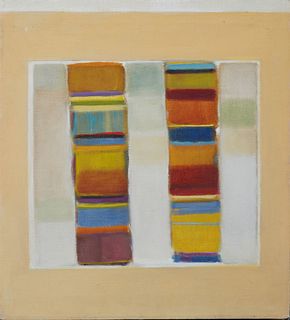 Althea Dodson Tanner (1918-2014, New Orleans), "Multicolor Abstract Columns," 20th c., acrylic on canvas, unsigned and unframed, H.- 20 in., W.- 18 in