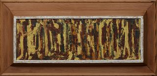 George (American), "Abstract," 1960, oil on canvas laid to board, signed and dated lower right, presented in a wood frame, H.- 10 3/8 in., W.- 31 3/8 