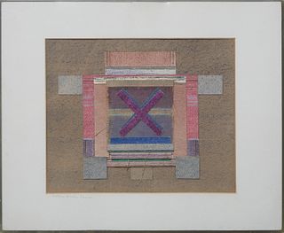 Althea Dodson Tanner (1918-2014, New Orleans), "Purple X Western," 20th c., mixed media on paper, signed in pencil on matting lower left, presented in