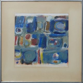Althea Dodson Tanner (1918-2014, New Orleans), "Blue Abstract A- #10," 20th c., pastel and acrylic on paper, signed lower left, presented in an off wh