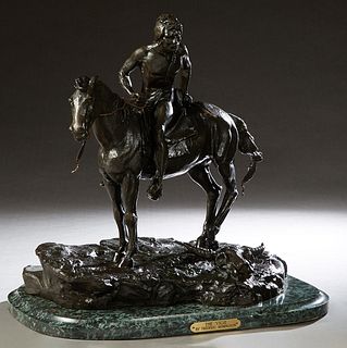 After Frederic Remington (1861-1909), "The Vigil," late 20th c., after the 1905 original, marked Henry Bonnard Bronze Co., on an oval ogee edge figure