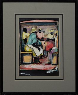 William Tolliver (1951-2000, Mississippi/ Louisiana), "The Truck Ride," 1985, mixed media on paper, signed lower left, presented in a black frame, wit