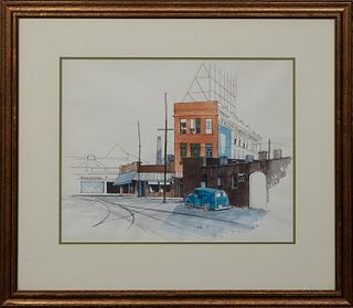 Rolland Golden (1931-2019, New Orleans), "Jackson, Mississippi," 1969, watercolor on paper, signed and dated on bottom, H.- 13 in., W.- 16 in., Framed