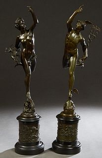 Louis Guillaume Fulconis (1818-1873), after Giovanni Giambologna (1529-1608), "Mercury" and "Fortuna," 19th c., pair of patinated bronze statues, For