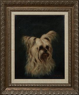 William van Zandt (1857-1942, American), "Portrait of a Cairn Terrier," 1897, oil on canvas, signed and dated lower right, presented in a silver frame