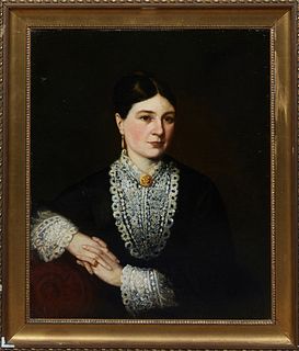 Continental School, "Portrait of a Mourning Widow," 19th c., oil on canvas, unsigned, presented in a gilt frame, H.- 29 in., W.- 24 1/4 in., Framed H.