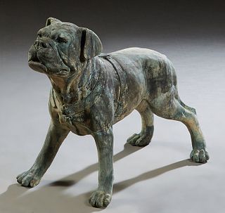 Patinated Bronze Figure of a Bull Dog, 20th c., H.- 21 in., W.- 28 in., D.- 12 1/4 in. Provenance: Palmira, the Estate of Sarkis Kaltakdjian (Sarkis O