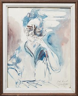 Noel Rockmore (1928-1995, New Orleans), "Portrait of Paul Ernest," 1971, ink and watercolor on paper, signed and dated lower right, with E. L. Borenst