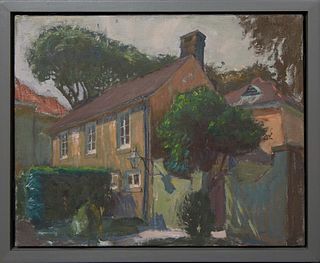 Phil Sandusky (1957- , New Orleans), "Woodward House," 20th c., oil on canvas, signed upper right, presented in a polychrome frame, H.- 16 in., W.- 20