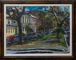 Wendell (New Orleans), "Esplanade Street Scene, New Orleans," 1999, oil on canvas, signed and dated lower left, presented in a wood frame, H.- 19 1/4 