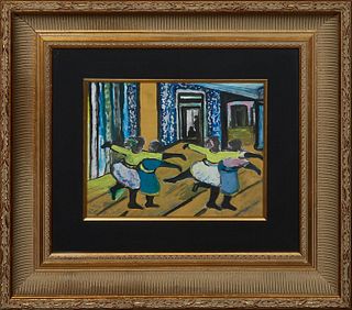 Emerson Bell (1932-2006, Louisiana), "Ballet Dancers," 1993, oil on paper, signed and dated lower left, presented in a gilt frame, H.- 9 1/4 in., W.- 