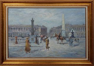 F. Rummens, "Place du Concorde," 20th c., oil on canvas, signed lower right, presented in a gilt frame, H.- 23 3/8 in., W.- 35 1/2 in., Framed H.- 31 