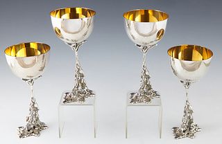 Set of Four Gabriella Crespi Gold Plated Chalices, c. 1974, each signed on the base, H.- 7 1/8 in., Dia.- 3 5/8 in. (4 Pcs.)
