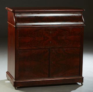French Louis Philippe Style Carved Mahogany "Chemin-de-Fer" Marble Top Washstand, 19th c., the stepped rounded edge and corner top opening to an inset