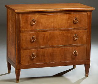 Baker Carved Mahogany and Oak Chest, 20th c., the ogee edge top over three deep drawers, the top one compartmented, on tapered square legs, H.- 33 1/2